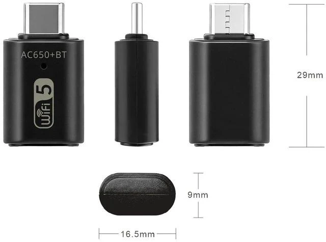 Alt view image 3 of 5 - 650Mbps Type-C Dual-Band Wireless Adapter RTL8821CU, WiFi + Bluetooth 2-in-1, USB-C WiFi Dongle with BT Combo for Laptop / PC / Tablet