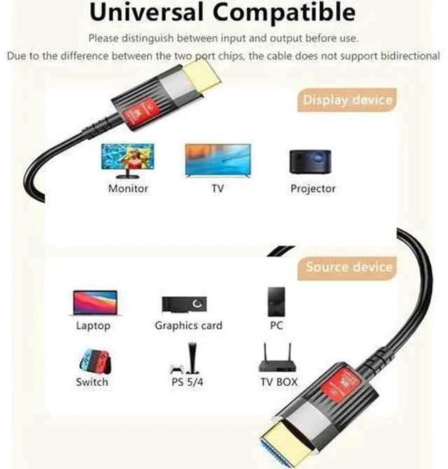 Alt view image 5 of 7 - 8K HDMI 2.1 Fiber Optic Cable 8K 60Hz 4K 120Hz Ultra High Speed 48Gbps HDR eARC HDCP Optical Fiber HDMI Cables For HDTV Laptop Projector TV Box PS - 5M/16ft