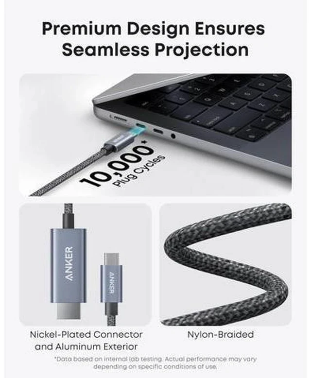 Alt view image 6 of 7 - HDMI Cable 4K@60Hz Ultra-Fast Nylon-Braided USB C to HDMI Cord with Advanced Shielding Thunderbolt 5/4/3 for MacBook iPad iPhone HD TV and More(3FT Black)