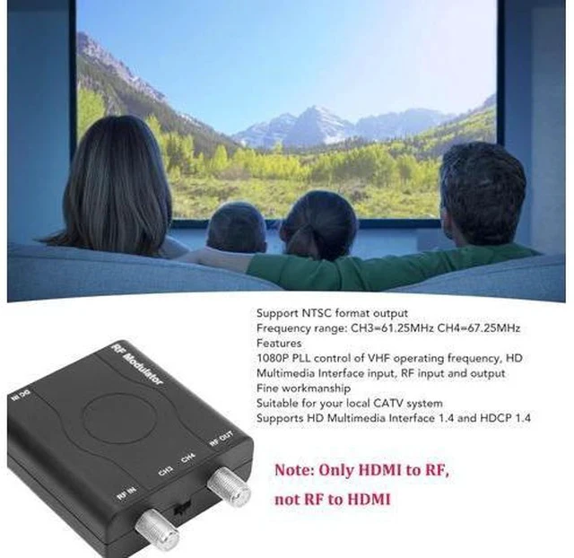 Alt view image 2 of 7 - HDM61 HDMI to Coax Adapter, 1080P HDMI to RF Converter with NTSC Format Output CH3/CH4 Plug and Play RF Modulator for TV Antenna Signal