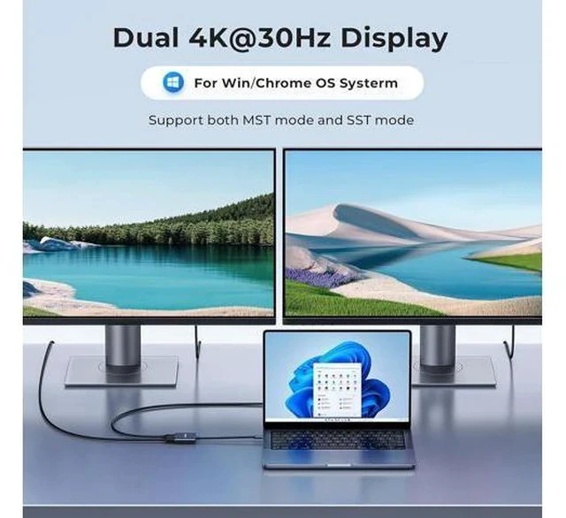 Alt view image 2 of 6 - USB-C to Dual HDMI Adapter 4K@60Hz Type-C to HDMI Converter for Dual Monitors USB-C Hub for MacBook/Laptop/HP//Surface//Thinkpad/Chromebook