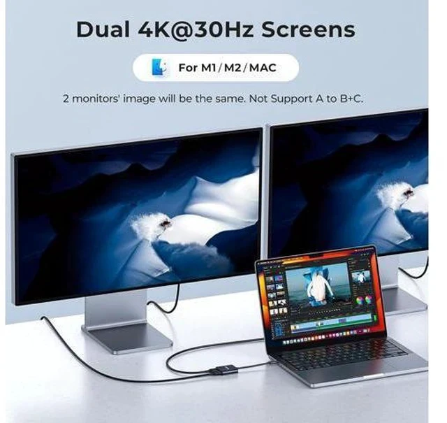 Alt view image 3 of 6 - USB-C to Dual HDMI Adapter 4K@60Hz Type-C to HDMI Converter for Dual Monitors USB-C Hub for MacBook/Laptop/HP//Surface//Thinkpad/Chromebook