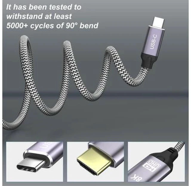 Alt view image 3 of 6 - USB4 USB-C Type-C Source to HDTV 2.0 Display 8K UHD 4K DP to HDTV Male Monitor Cable Connector 1.8m 6ft