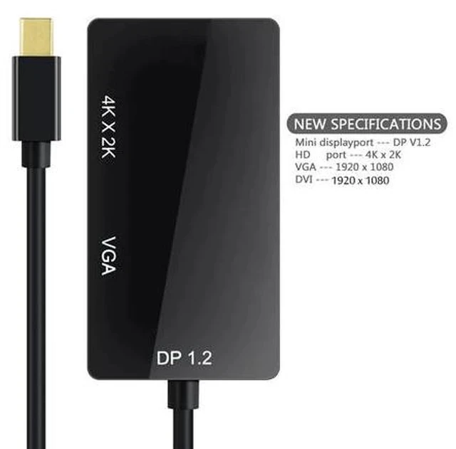 Alt view image 2 of 5 - 3 in 1 Thunderbolt 4K Mini Display Port Dock Converter MINI DP Male To HDMI-compatible DVI VGA Female Adapter Converter Hub