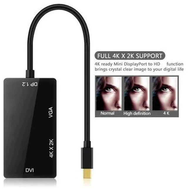 Alt view image 3 of 5 - 3 in 1 Thunderbolt 4K Mini Display Port Dock Converter MINI DP Male To HDMI-compatible DVI VGA Female Adapter Converter Hub