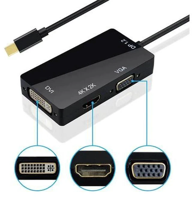Alt view image 4 of 5 - 3 in 1 Thunderbolt 4K Mini Display Port Dock Converter MINI DP Male To HDMI-compatible DVI VGA Female Adapter Converter Hub
