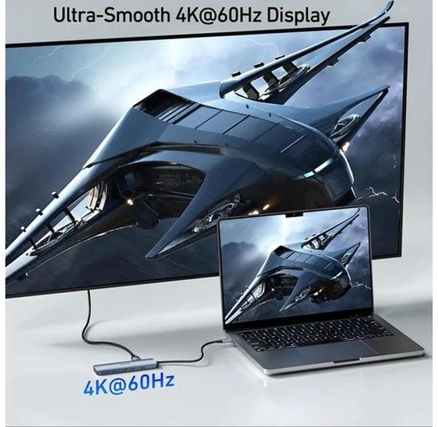 Alt view image 4 of 7 - USB C HUB 6-in-1 with HDMI(4K@60Hz) 100W Power Delivery 10Gbps 2*USB-A and 2*USB-C Silicone Cable Aluminum Case Compatible with iPhone 15 Pro/Max MacBook iPad Pro iMac S23 XPS17