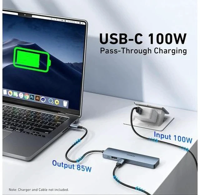 Alt view image 6 of 7 - USB C HUB 6-in-1 with HDMI(4K@60Hz) 100W Power Delivery 10Gbps 2*USB-A and 2*USB-C Silicone Cable Aluminum Case Compatible with iPhone 15 Pro/Max MacBook iPad Pro iMac S23 XPS17