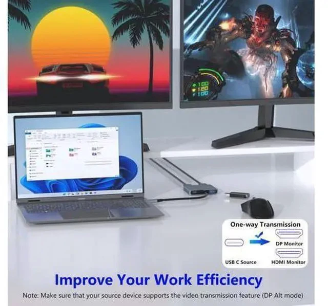Alt view image 2 of 5 - USB C to Dual HDMI Adapter, HDMI Splitter for Dual Monitors Support C to 2 HD Splitter Extended Display for Type C Devices, MacOS only Mirrors Same Screen(SST), Windows Extend Two Different Screen
