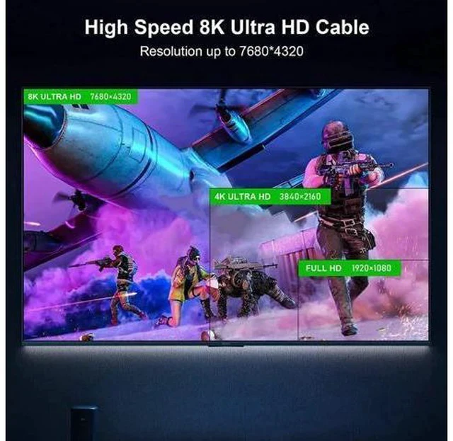 Alt view image 7 of 7 - 8K Fiber Optic Hdmi 2.1 Cable 16Feet, Supports 8K@60Hz 4K@120Hz Ultra High Speed 48Gbps Dynamic HDR, eARC,ARR, Dolby Atmos, Compatible with PS5, Xbox Series X, UHD TV-Gold