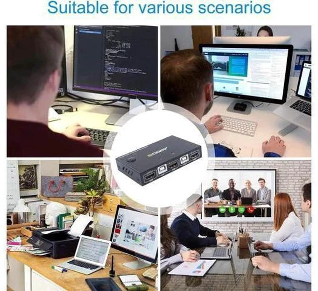 Alt view image 6 of 7 - KVM Switch HDMI 2 Port Box, AIMOS USB and HDMI Switches 4 USB Hub, UHD 4K @30Hz, for 2 Computers Share Keyboard Mouse and one HD Monitor