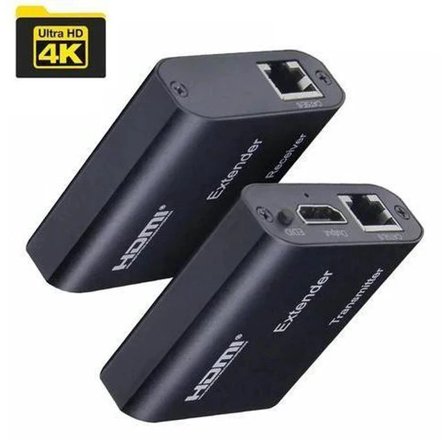 Alt view image 2 of 5 - 4K HDMI Extender over Single Rj45 Cat5e/6 Cable 120M with Audio 1080P 60M HDMI Ethernet Extender with EDID for PC Laptop PS4 TV(USB Power Cable) (1080P 60M with Audio)