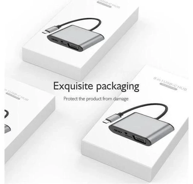 Alt view image 5 of 7 - 8 in 1 USB-C / Type-C to 3 USB 3.0 + USB-C / Type-C + HDMI + VGA Interfaces HUB Adapter with Micro SD Card Slot & 3.5mm AUX