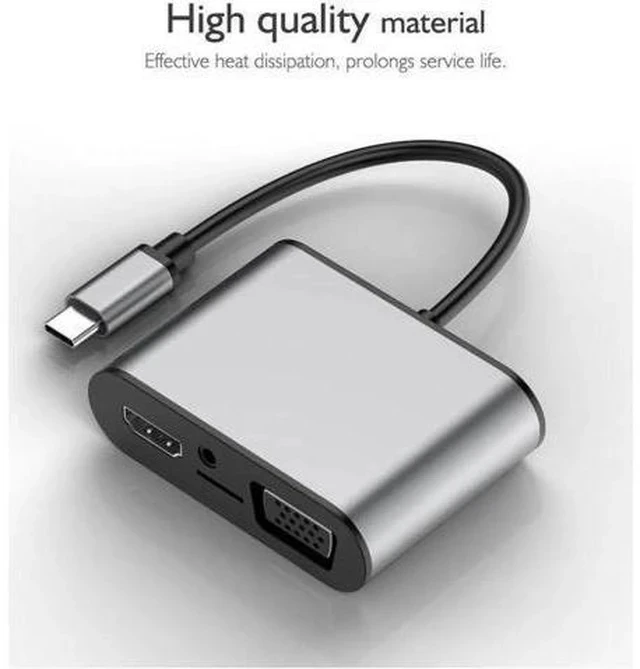 Alt view image 3 of 7 - 8 in 1 USB-C / Type-C to 3 USB 3.0 + USB-C / Type-C + HDMI + VGA Interfaces HUB Adapter with Micro SD Card Slot & 3.5mm AUX