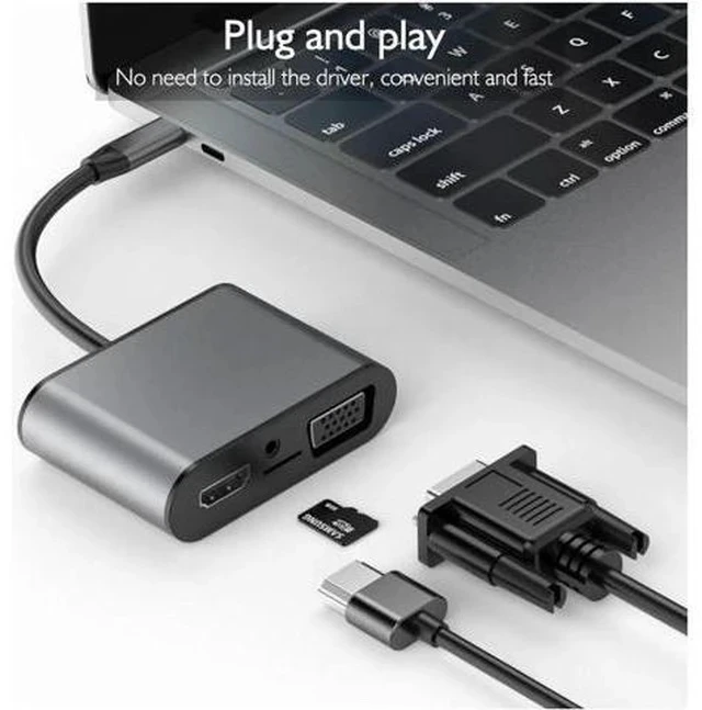 Alt view image 6 of 7 - 8 in 1 USB-C / Type-C to 3 USB 3.0 + USB-C / Type-C + HDMI + VGA Interfaces HUB Adapter with Micro SD Card Slot & 3.5mm AUX