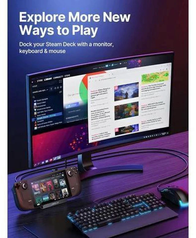 Alt view image 3 of 7 - Docking Station for Steam Deck/ROG Ally/Legion Go/MSI Claw, 5-in-1 Steam Deck Dock with HDMI 4K@60Hz, 100Mbps Ethernet, Dual USB-A 2.0 and 100W Charge Compatible with Steam Deck OLED-HB0602
