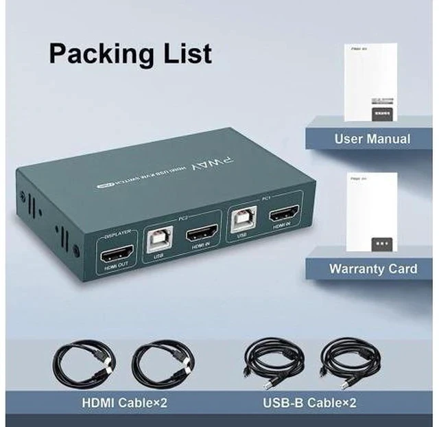 Alt view image 7 of 7 - Steetek KVM Switch HDMI, 2 Port KVM Switch 4K@30Hz with 4 USB 2.0 Ports, HDMI KVM Switch 2 Computer 1 Monitor with Button Switch, USB KVM Switch with 2 HDMI and 2 USB Cables