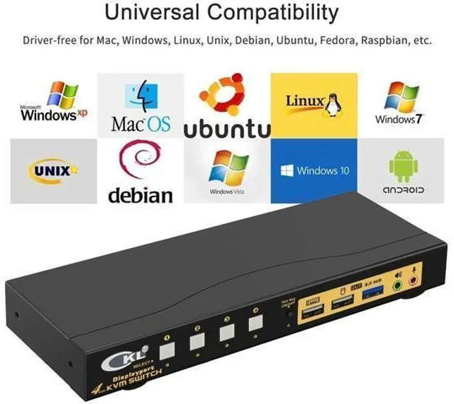 Alt view image 3 of 7 - CKL 4-Port DP1.4 KVM Switch, 8K@30Hz / 5K@60Hz / 4K@144Hz for 4 PCs Share 1 DisplayPort Monitor