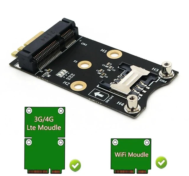 Alt view image 2 of 7 - NGFF M.2 A+E Key to Mini PCIe Adapter 3G / 4G / WiFi Module Converter with SIM Card Slot for WWAN / IoT / Embedded Systems