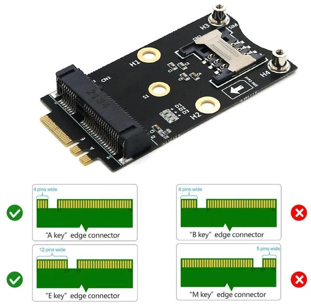 Alt view image 5 of 7 - NGFF M.2 A+E Key to Mini PCIe Adapter 3G / 4G / WiFi Module Converter with SIM Card Slot for WWAN / IoT / Embedded Systems