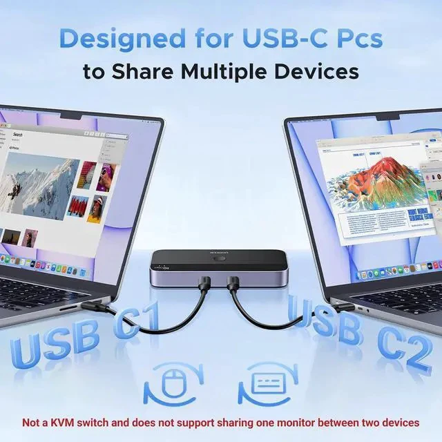 Alt view image 2 of 7 - UGREEN USBC Switch 2 Computers Share 4 USB 3.2 Ports, 10Gbps Switcher Selector for PC Laptop Keyboard Mouse, Sharing Switch Adapter with 2 USB-C to C Data Cables and Remote