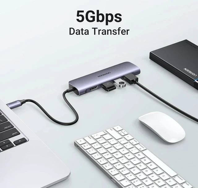 Alt view image 2 of 6 - UGREEN USB C Hub 6 in 1 USB C Dongle 4K HDMI, 3 USB 3.0 Ports, SD/TF Card Reader Compatible with MacBook Pro, MacBook Air, iPad, iPhone 15 Pro/Pro Max. Grey