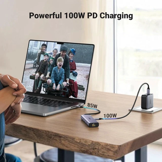 Alt view image 2 of 5 - UGREEN USB C Hub 6-in-1 Gigabit USB C to Ethernet Adapter with 4K HDMI, 100W Power Delivery, 3 USB 3.0, Compatible with MacBook, iPad Pro, iPhone 15 Pro/Pro Max, Dell, HP, Chromebook.