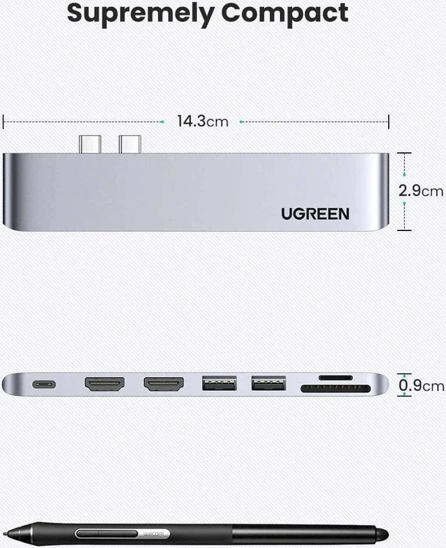 Alt view image 6 of 6 - UGREEN USB C to Dual HDMI Adapter ?7 in 1 USB C Thunderbolt 3 Adapter to Dual HDMI 2 USB 3.0 100W PD Port USB C to SD TF Card?for MacBook Air 2020 2019 2018 MacBook Pro 2020 2019 2018 2017