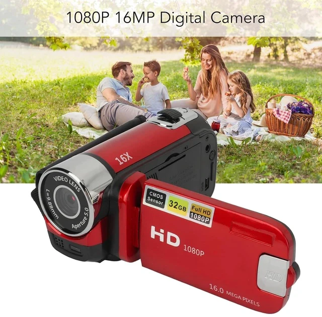 Alt view image 3 of 7 - D90 Digital Video Camera - 1080P 16MP Handheld Video Camcorder 16x Digital Zoom Video Camera with 2.7in TFT Rotatable Screen, HD Video Recorder Camera with Fill Light (Red)