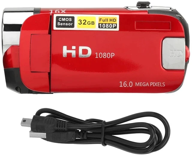 Alt view image 7 of 7 - D90 Digital Video Camera - 1080P 16MP Handheld Video Camcorder 16x Digital Zoom Video Camera with 2.7in TFT Rotatable Screen, HD Video Recorder Camera with Fill Light (Red)