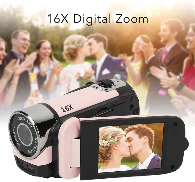 Alt view image 3 of 7 - D90 Digital Video Camera - 1080P 16MP Handheld Video Camcorder 16x Digital Zoom Video Camera with 2.7in TFT Rotatable Screen, HD Video Recorder Camera with Fill Light (Rose), Pink