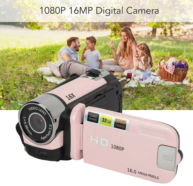 Alt view image 4 of 7 - D90 Digital Video Camera - 1080P 16MP Handheld Video Camcorder 16x Digital Zoom Video Camera with 2.7in TFT Rotatable Screen, HD Video Recorder Camera with Fill Light (Rose), Pink