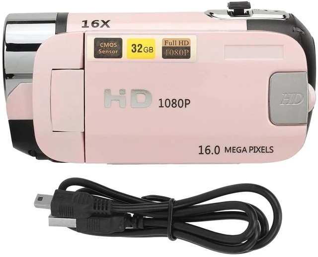 Alt view image 7 of 7 - D90 Digital Video Camera - 1080P 16MP Handheld Video Camcorder 16x Digital Zoom Video Camera with 2.7in TFT Rotatable Screen, HD Video Recorder Camera with Fill Light (Rose), Pink