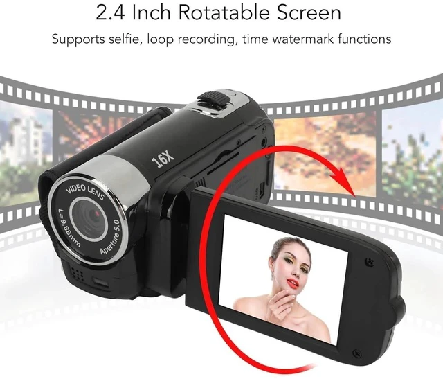 Alt view image 3 of 7 - D90 Digital Video Camera - 1080P 16MP Handheld Video Camcorder 16x Digital Zoom Video Camera with 2.7in TFT Rotatable Screen, HD Video Recorder Camera with Fill Light (Black)