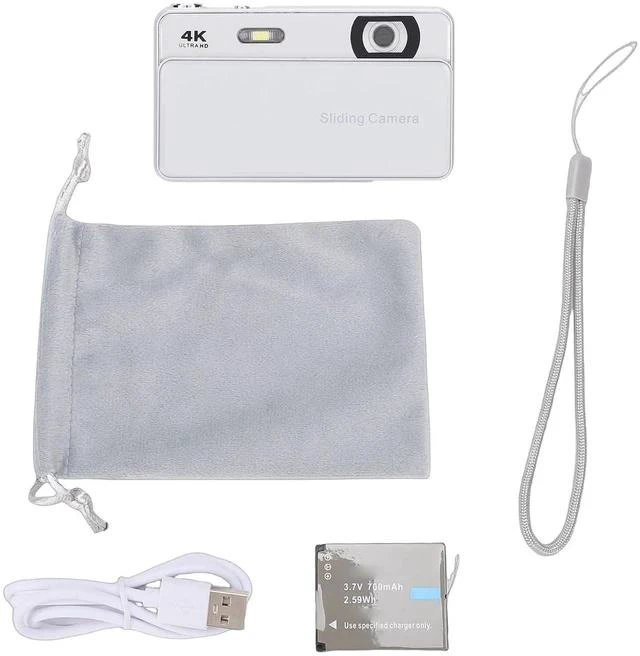 Main image of 4K Digital Camera for Photography, 64MP Autofocus Sliding Vintage Camera (White)