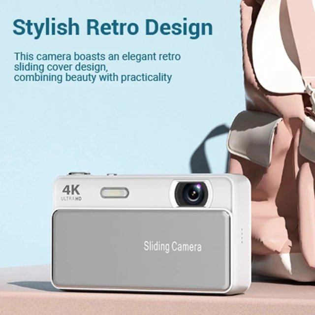 Alt view image 6 of 7 - 4K Digital Camera for Photography, 64MP Autofocus Sliding Vintage Camera (White)