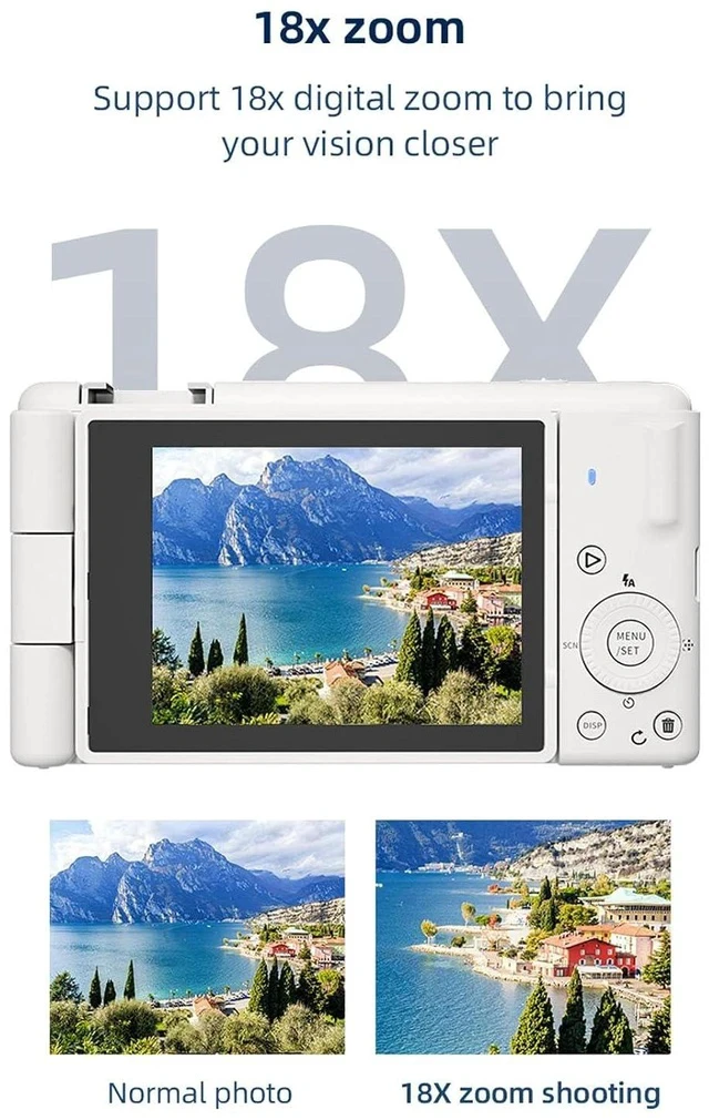 Alt view image 3 of 7 - 5K Compact Digital Camera, 2.8 Inch 270 Degree Flip Screen, Built in Flash and 18X Digital Zoom, 80MP Digital Point and Shoot Camera for Photography (White)
