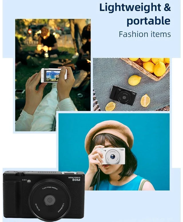 Alt view image 4 of 7 - 5K Compact Digital Camera, 2.8 Inch 270 Degree Flip Screen, Built in Flash and 18X Digital Zoom, 80MP Digital Point and Shoot Camera for Photography (White)