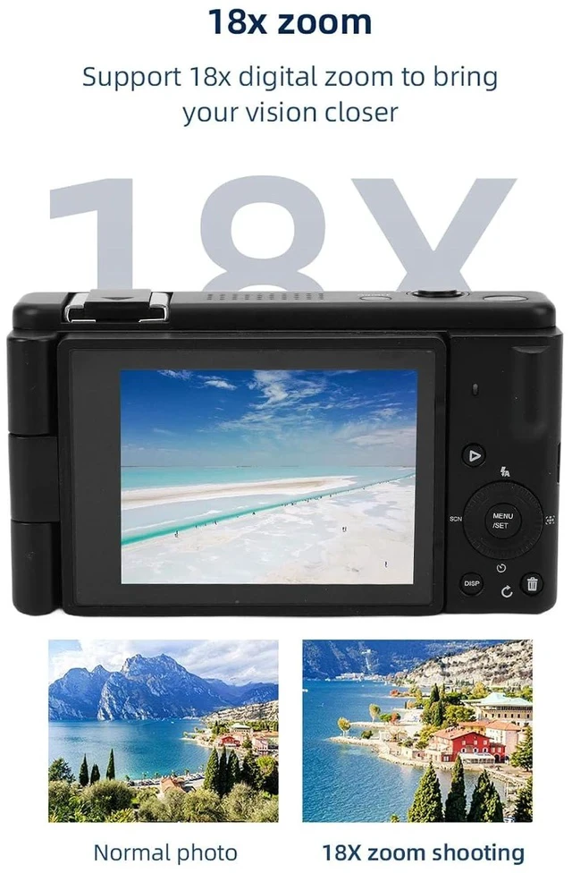 Alt view image 5 of 7 - 5K Compact Digital Camera, 2.8 Inch 270 Degree Flip Screen, Built in Flash and 18X Digital Zoom, 80MP Digital Point and Shoot Camera for Photography (Black)