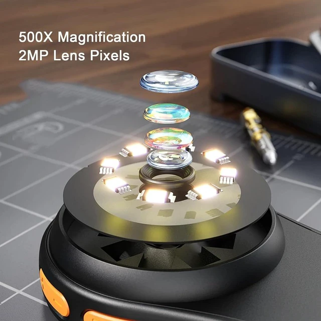 Alt view image 3 of 7 - Macro Digital Microscope Portable, Hand Held Digital Magnifying Glass with 2.0 inch Color Screen,500x Magnification,Built - in 8LEDs,2MP, 400mAh Rechargeable Battery, (Black)