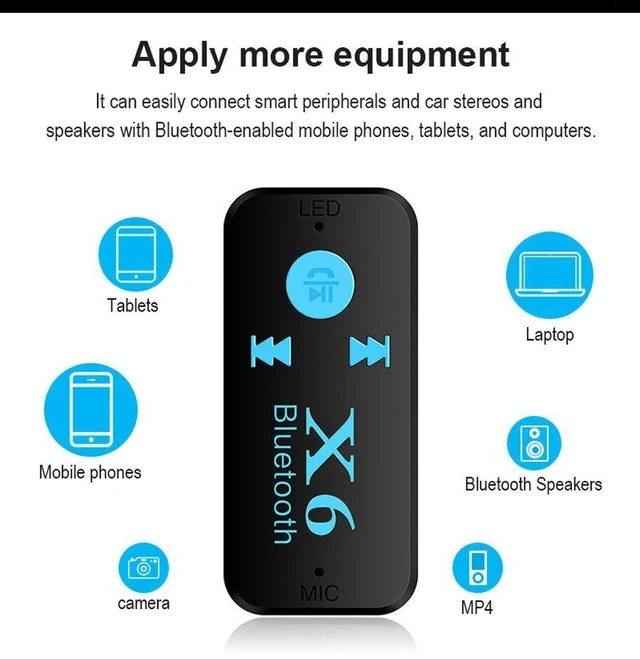 Alt view image 6 of 7 - X6 Car Bluetooth Audio Receiver Bluetooth Transmitter, 3.5mm AUX Wireless Adapter for Car / Home Stereo / Speaker / Headphone
