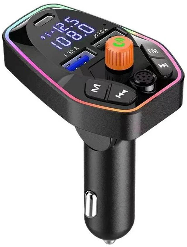 Alt view image 2 of 4 - RGB Car Bluetooth FM Transmitter Wireless MP3 Player with Colorful Ambient Light, Quick Charge 3.0/PD, Hands-Free Phone Calls, for Smartphones