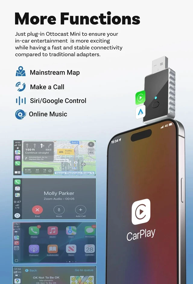 Alt view image 5 of 7 - Wired to Wireless CarPlay Box Upgraded Android Smart Car Connectivity Module, CarPlay Dongle WiFi Auto Connect Plug and Play Compatible with iPhone and Android for Factory Wired CarPlay Vehicles