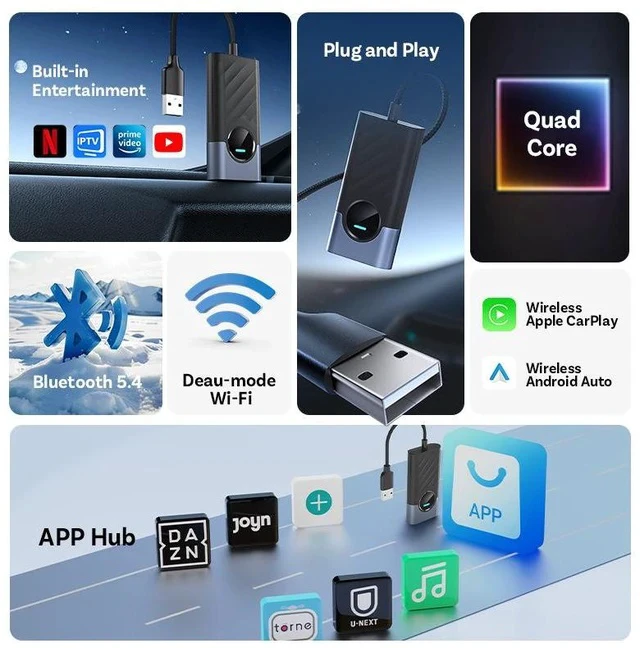 Alt view image 2 of 7 - Wired to Wireless CarPlay Box Android Auto Car Connectivity Module, Plug and Play CarPlay Wireless Adapter Dongle for Factory Wired CarPlay Vehicles, Auto Connect Car Multimedia Streaming Box Compatib
