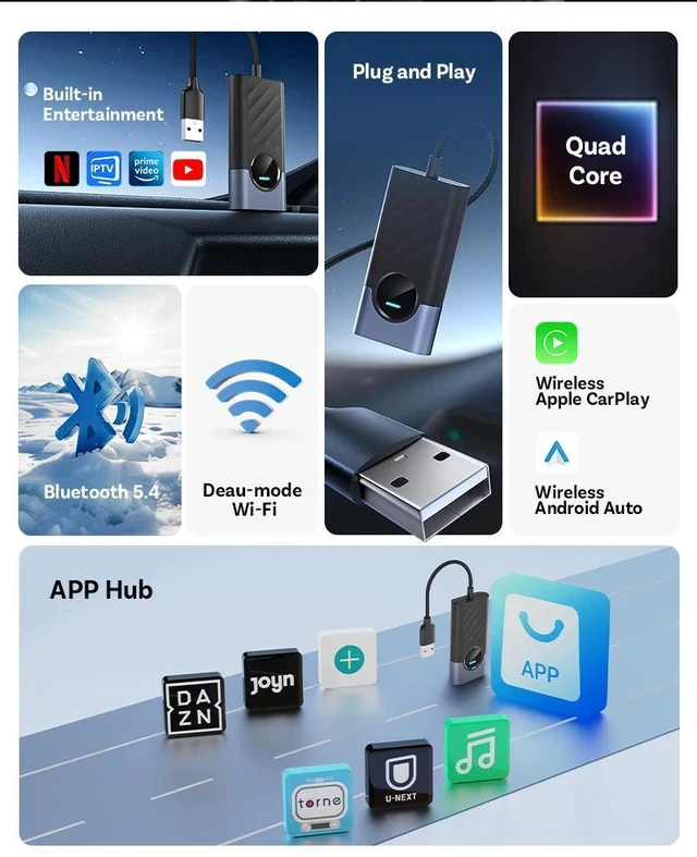 Alt view image 6 of 7 - Wired to Wireless CarPlay Box Android Auto Car Connectivity Module, Plug and Play CarPlay Wireless Adapter Dongle for Factory Wired CarPlay Vehicles, Auto Connect Car Multimedia Streaming Box Compatib