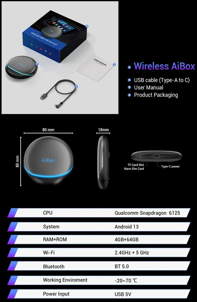 Alt view image 3 of 4 - Smart CarPlay Box Android 13.0 Car Adapter Converter, Wireless CarPlay Android Auto AI Box Multimedia Streaming Module WiFi Auto Connect Compatible