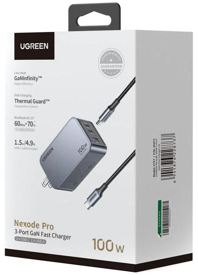 Alt view image 3 of 7 - UGREEN Nexode Pro 100W 3-Port USB GaN Wall Charger