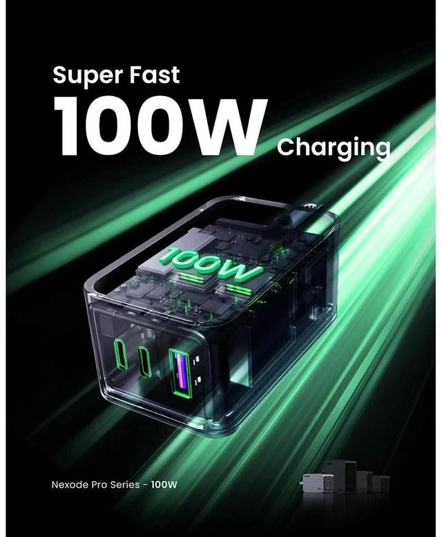 Alt view image 4 of 7 - UGREEN Nexode Pro 100W 3-Port USB GaN Wall Charger