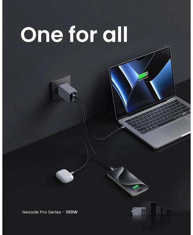 Alt view image 6 of 7 - UGREEN Nexode Pro 100W 3-Port USB GaN Wall Charger