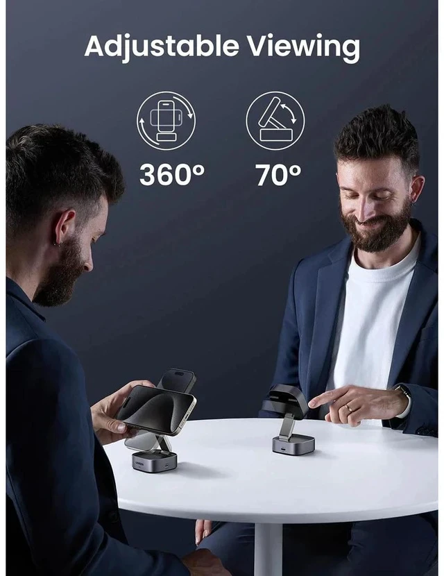 Alt view image 6 of 7 - UGREEN Qi2 2-In-1 Magnetic Foldable Fast Charging Station, Gray